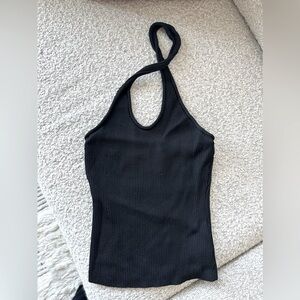 DISSH EDDISON BLACK KNIT HALTER TOP. Size S.